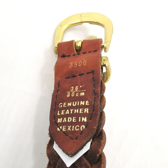 *SOLD* Unisex 36 Brown Leather Braided Belt Gold - Picture 9 of 11